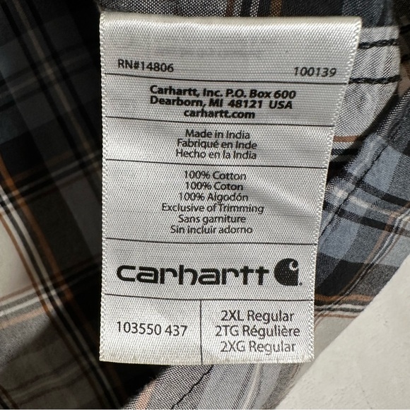 Carhartt Shirt Men Size 2XL Plaid Regular Fit Short Sleeve Single Pocket Cotton - Picture 7 of 9